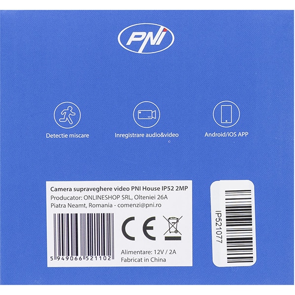 Camera IP Wireless PNI IP52, Full HD 1080p, IR, Night Vision, alb