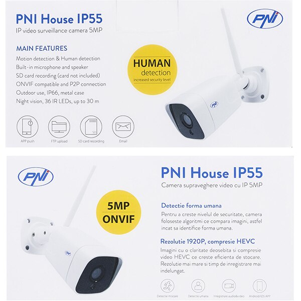 Camera IP Wireless PNI IP55, Ultra HD 1920p, IR, Night Vision, alb