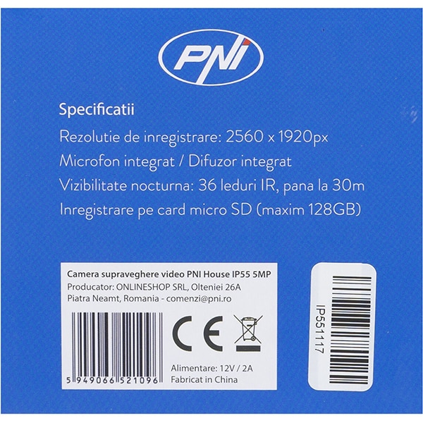 Camera IP Wireless PNI IP55, Ultra HD 1920p, IR, Night Vision, alb