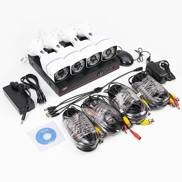 Kit supraveghere video PNI House PTZ1500, 4 camere UHD 1920p, DVR, 4 canale, alb-negru
