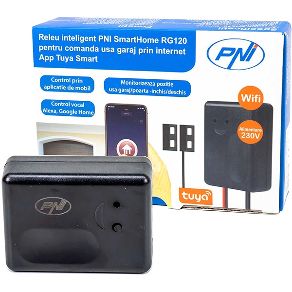 Releu smart PNI SmartHome RG120, Wi-Fi, deschidere usa garaj/poarta, monitorizare prin Tuya Smart App