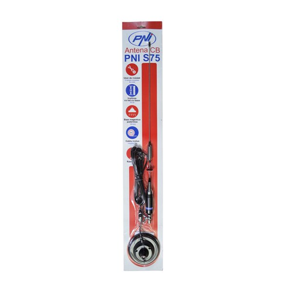 Antena CB PNI S75 cu fluture, cu magnet inclus, 76 cm