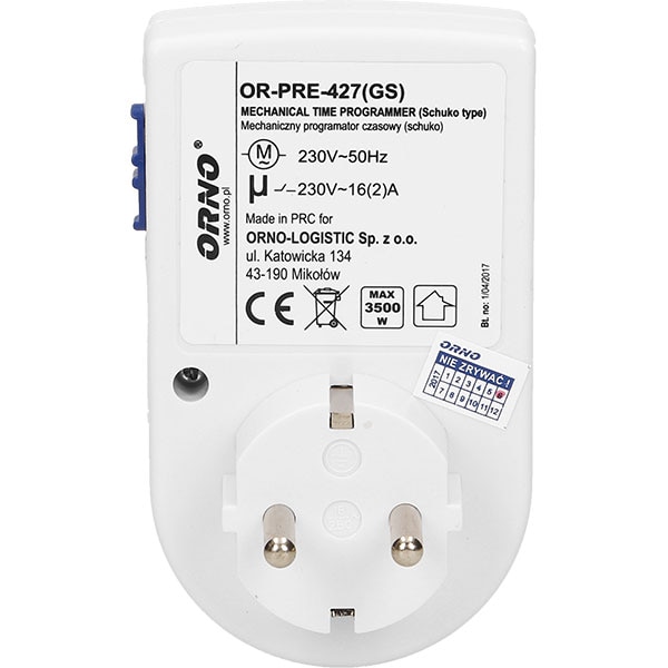 Priza programabila ORNO OR-PRE-427(GS), 3500W, 16A, alb