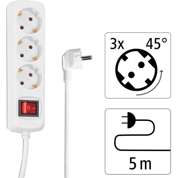 Prelungitor HAMA R9108815, 3 prize Schuko, 5m, intrerupator, alb