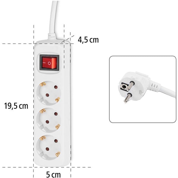 Prelungitor HAMA R9108815, 3 prize Schuko, 5m, intrerupator, alb