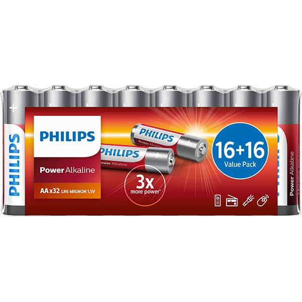 Baterii alcaline PHILIPS LR6, AA, 32 bucati
