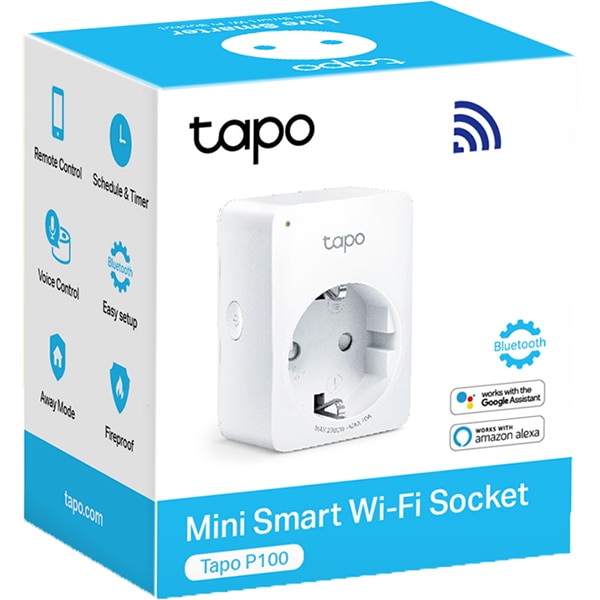 Priza inteligenta TP-LINK Tapo P100, Wi-Fi, 2300W, 10A, alb