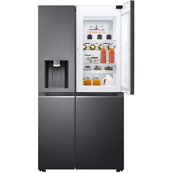 Side by Side LG GSJV91MCAE, Total No Frost, 635 l, H 179 cm, Clasa E, Dozator apa UVnano, DoorCooling+, ThinQ, negru