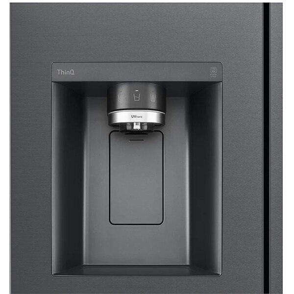 Side by Side LG GSJV91MCAE, Total No Frost, 635 l, H 179 cm, Clasa E, Dozator apa UVnano, DoorCooling+, ThinQ, negru