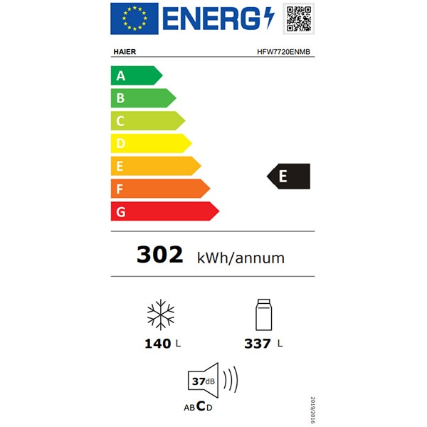 Side by Side HAIER HFW7720ENMB, No Frost, 477 l, H 201 cm, Clasa E, negru