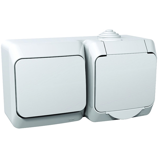 Priza de exterior SCHNEIDER WDE000500, 1 priza, IP44, alb + comutator