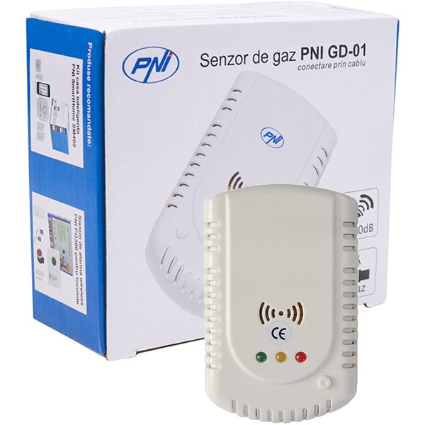 Senzor de gaz PNI GD-01, avertizare sonora si luminoasa, alb