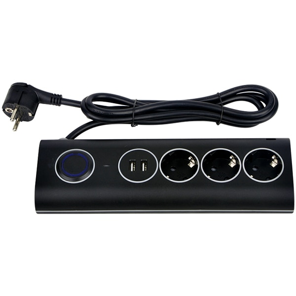 Prelungitor cu protectie STROHM SM18011803, 3 prize, 2 x USB, 1.5 m, negru