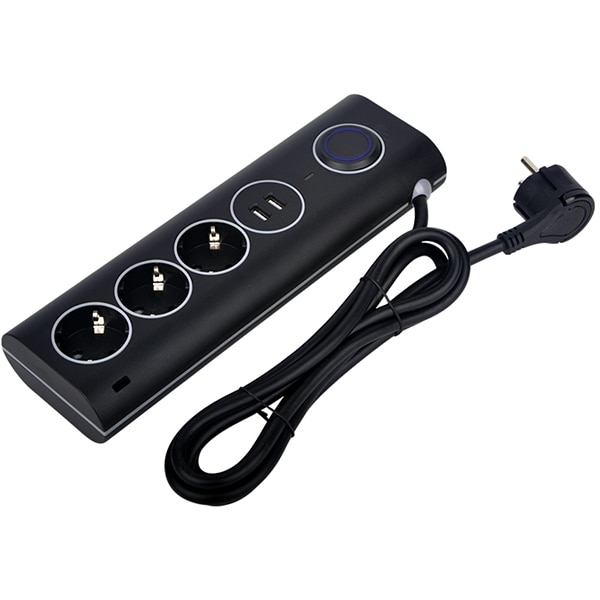 Prelungitor cu protectie STROHM SM18011803, 3 prize, 2 x USB, 1.5 m, negru
