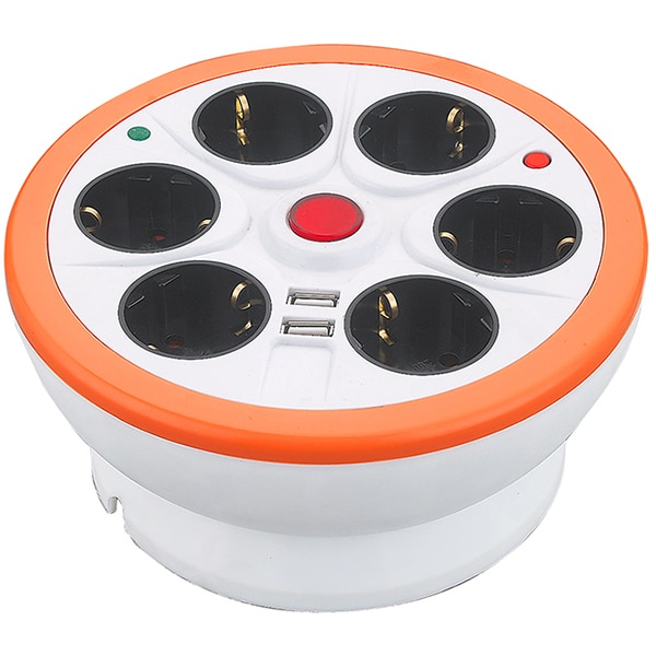 Prelungitor cu protectie STROHM SMGES054, 6 prize, 2 x USB, 1.5 m, alb-portocaliu