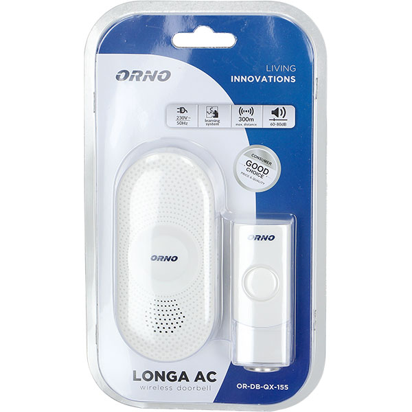 Sonerie wireless ORNO OR-DB-QX-155, 300 m, IP44, alb