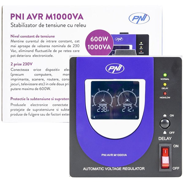 Stabilizator de tensiune PNI M1000VA, 600W