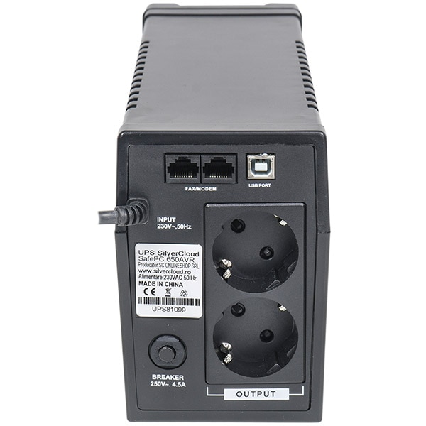 Unitate UPS SILVERCLOUD SafePC 650AVR, 600VA, AVR, Schuko