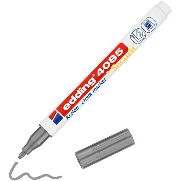 Set marker pentru sticla EDDING 4085, creta lichida pe baza de apa, 1-2 mm, 2 buc, auriu-argintiu