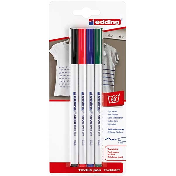 Set marker pentru textile EDDING 4600, 1 mm, 4 culori