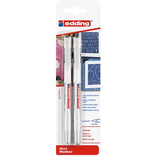 Set roller cu gel EDDING 2185, 0.7 mm, 2 buc, alb