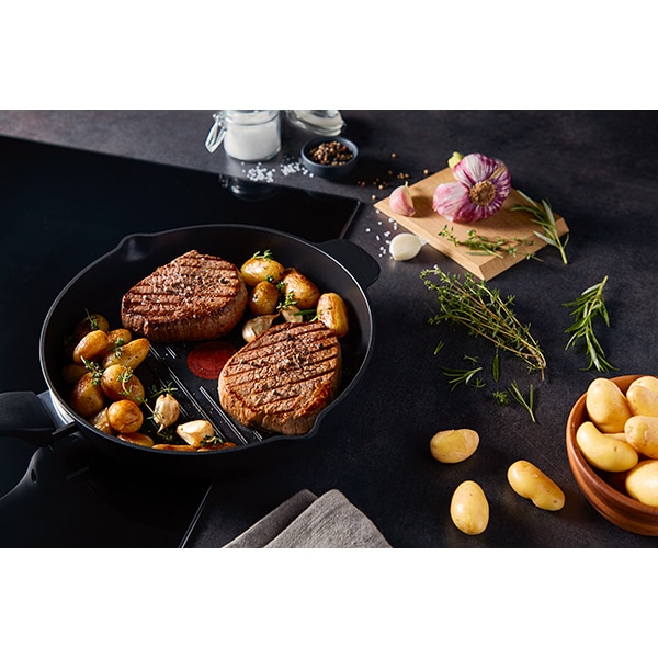 Tigaie Grill TEFAL Unlimited E2294074, 26cm, aluminiu, Thermo Signal, negru