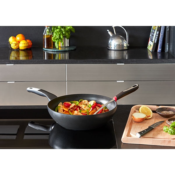 Tigaie wok TEFAL Unlimited G2551972, 28cm, aluminiu, Thermo Signal, negru