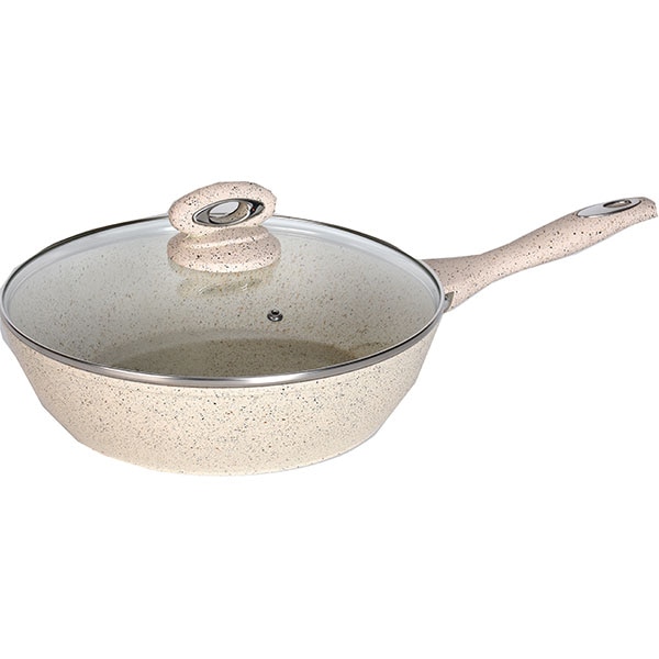 Tigaie Wok marmorat MYRIA MY4412, 28cm, aliaj de aluminiu, crem