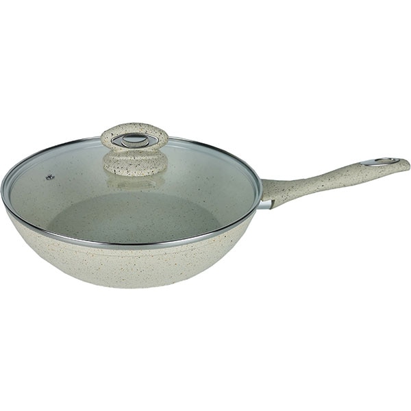 Tigaie Wok marmorat MYRIA MY4412, 28cm, aliaj de aluminiu, crem