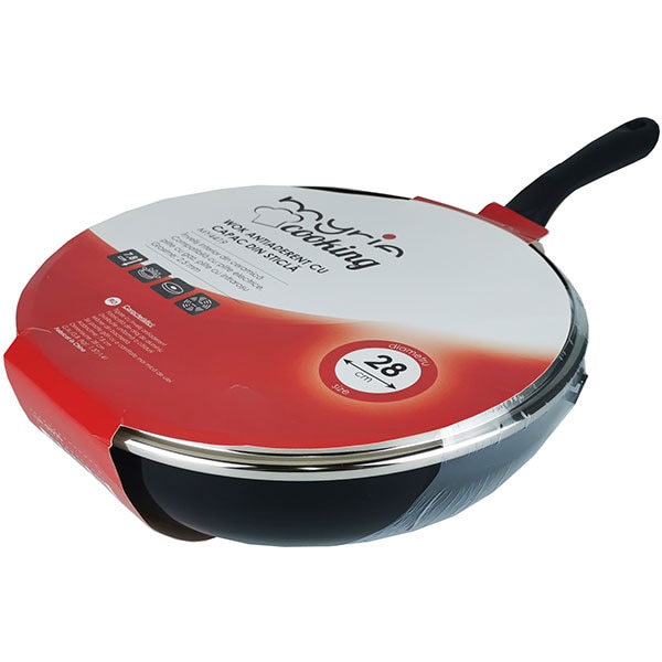 Tigaie Wok non-stick MYRIA MY4419, 28cm, aliaj aluminiu, negru
