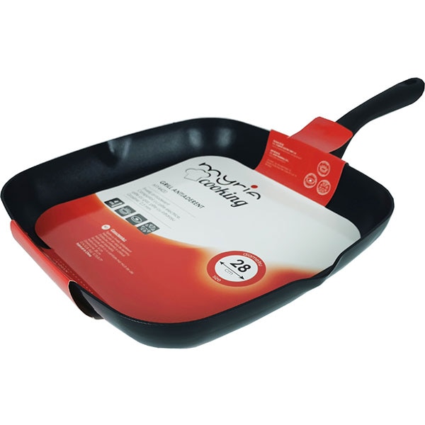 Tigaie Grill non-stick MYRIA MY4420, 28x28cm, aliaj aluminiu, negru