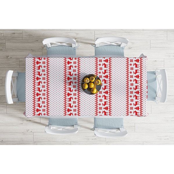 Fata de masa Decor 19 Craciun, poliester + bumbac, 140 x 180 cm, alb-rosu