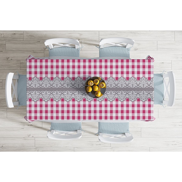 Fata de masa Geometric Etnic, poliester + bumbac, 140 x 180 cm, roz-gri