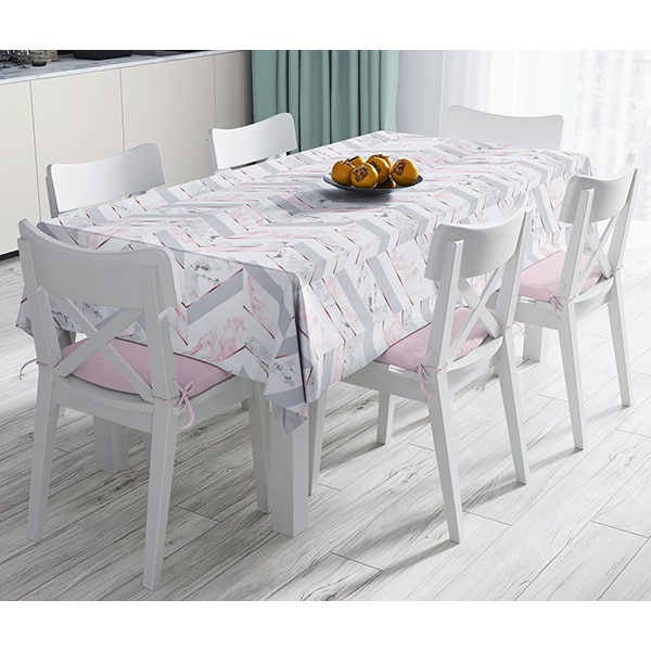 Fata de masa Geometric Marble Modern, poliester + bumbac, 120 x 140 cm, roz-gri