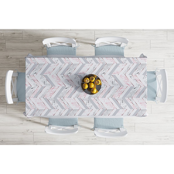 Fata de masa Geometric Marble Modern, poliester + bumbac, 120 x 140 cm, roz-gri