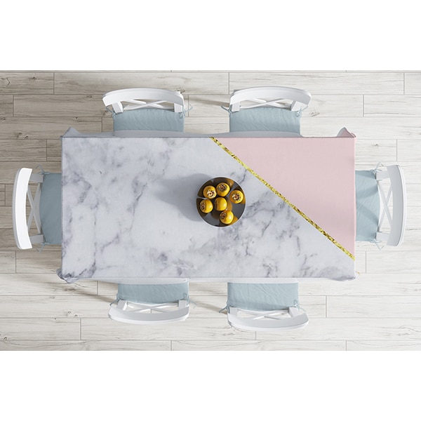 Fata de masa Marble, poliester + bumbac, 140 x 180 cm, roz-gri