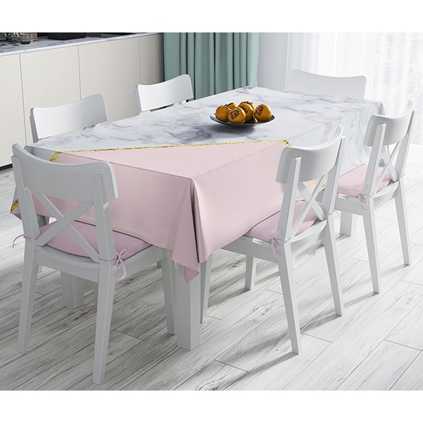 Fata de masa Marble, poliester + bumbac, 120 x 140 cm, roz-gri