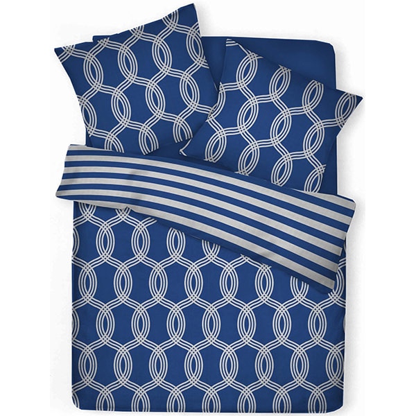 Lenjerie de pat Navy, 2 persoane, 52% poliester + 48% bumbac, 220 x 200 cm, 3 piese