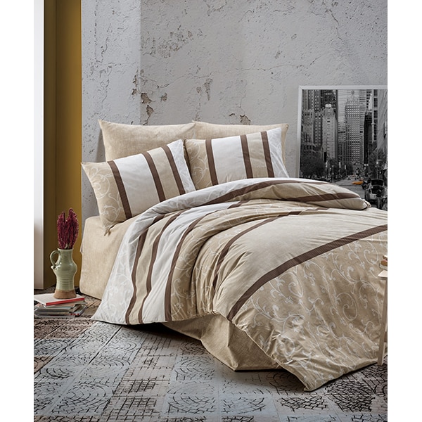 Lenjerie de pat Beige, 1 persoana, 100% bumbac, 160 x 220, 3 piese