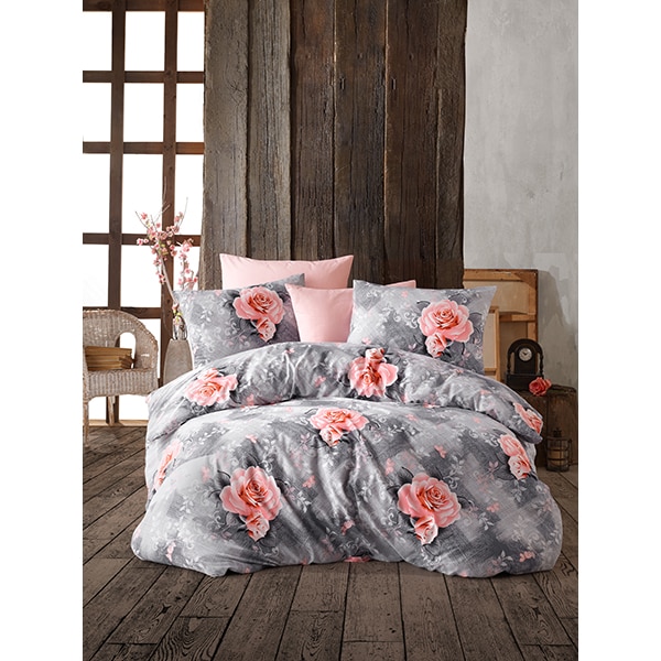 Lenjerie de pat Roses 2, 1 persoana, 100% bumbac, 160 x 220, 3 piese