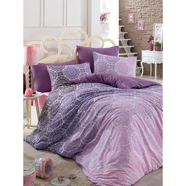 Lenjerie de pat Violet, 1 persoana, 100% bumbac, 160 x 220, 3 piese