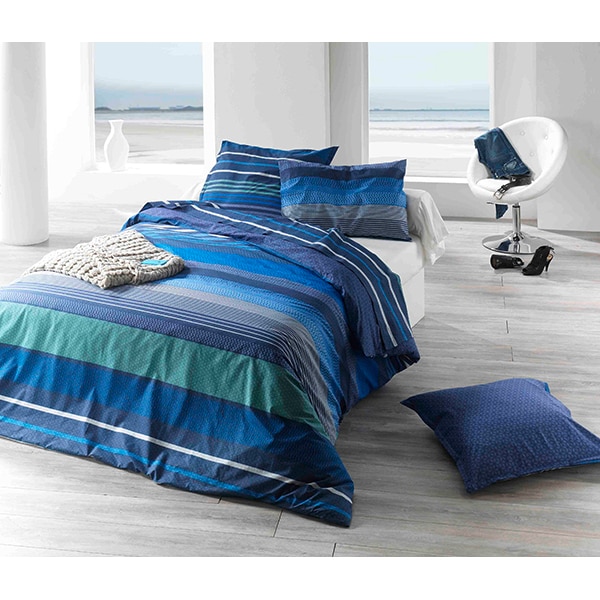 Lenjerie de pat Blue Stripes, 1 persoana, 100% bumbac, 160 x 220, 3 piese