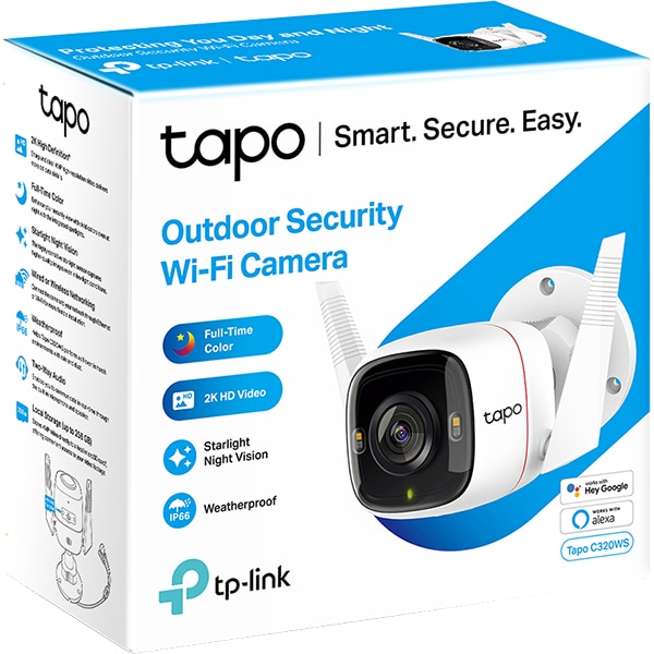 Camera IP Wireless exterior TP-LINK Tapo C320WS, 4MP, QHD 1440p, IR, Night Vision, Alb