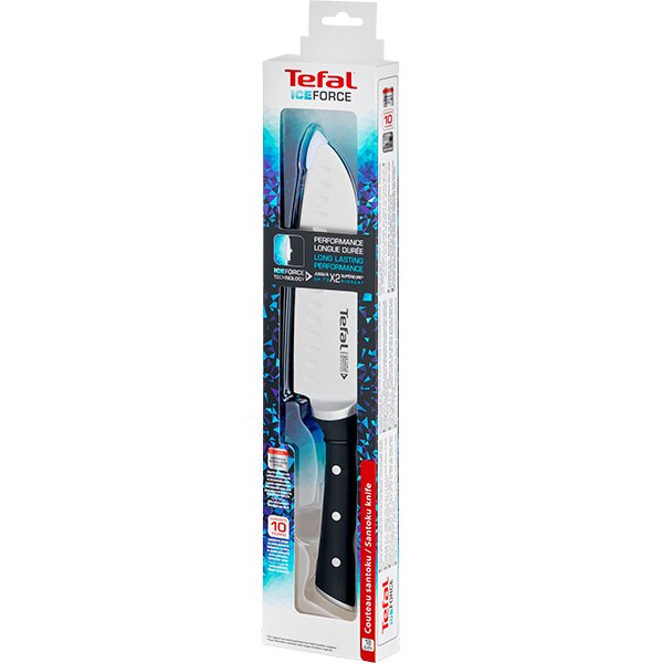 Cutit Santoku TEFAL Ingenio Ice Force K2320614, 18cm, otel, negru