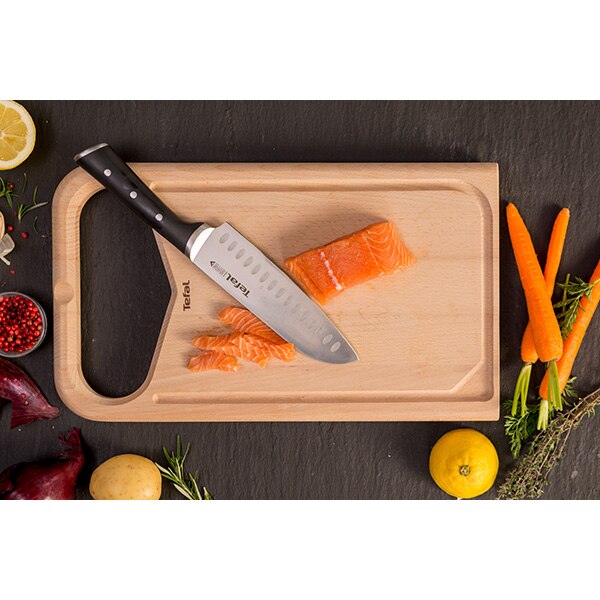 Cutit Santoku TEFAL Ingenio Ice Force K2320614, 18cm, otel, negru