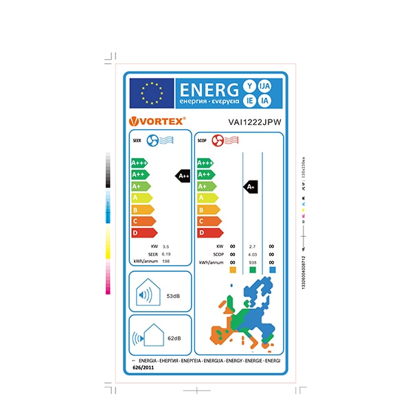 Aer conditionat VORTEX VAI1225JPW, 12000 BTU, A++/A+, Functie incalzire, Inverter, Dezumidificare, iFeel, Wi-Fi, kit instalare inclus, negru