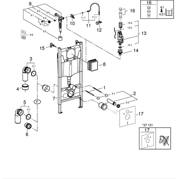 Set vas WC 5 in 1 GROHE Solido Compact 39117000, montaj suspendat, evacuare dubla, alb