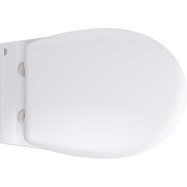 Set vas WC GROHE Bau Ceramic 39351000, montaj suspendat, evacuare orizontala, cu capac, alb