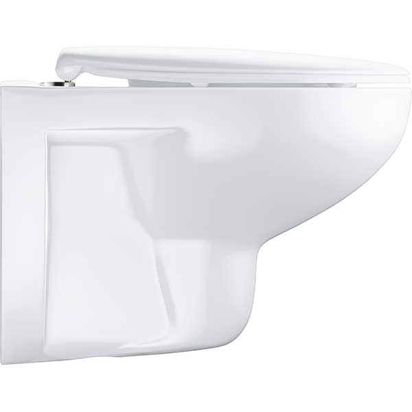 Set vas WC GROHE Bau Ceramic 39351000, montaj suspendat, evacuare orizontala, cu capac, alb