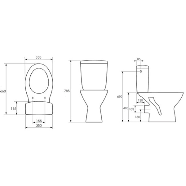 Set vas WC ROMSTAL Mira 80CR0245, montaj pardoseala, evacuare orizontala, alb